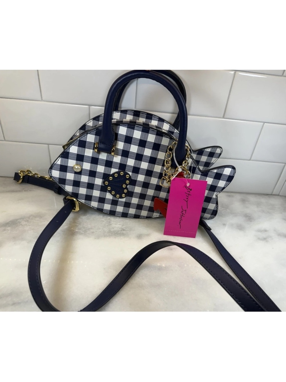 Betsey Johnson Navy Blue Crossbody Fish Bag Clutch With Red Anchor Charm NWT